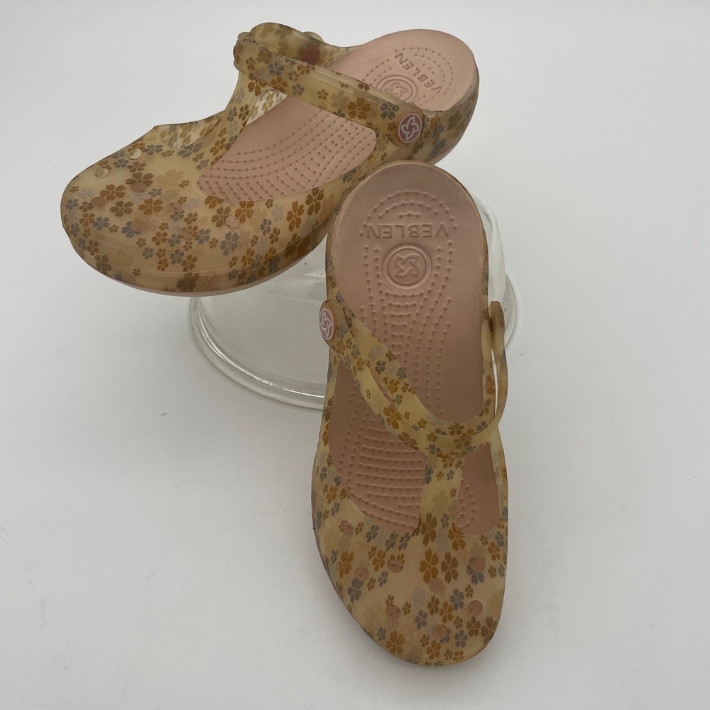 Veblen Girls Size 5 neutral Floral Mary Jane Slip On Convertible Strap Shoe clog